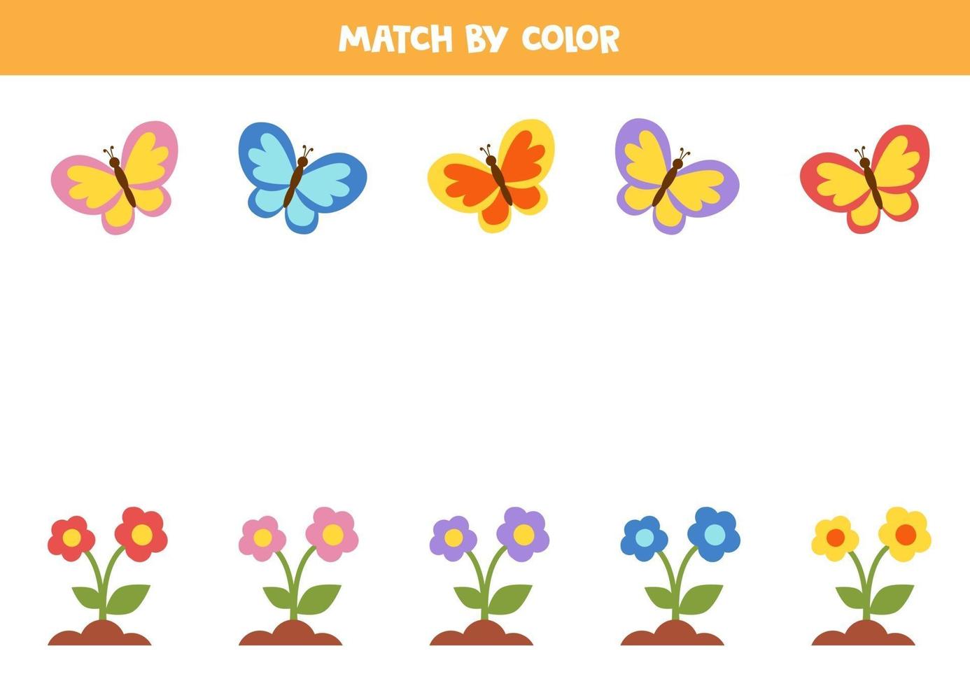 Match flowers and butterflies by color. Matching game. vector