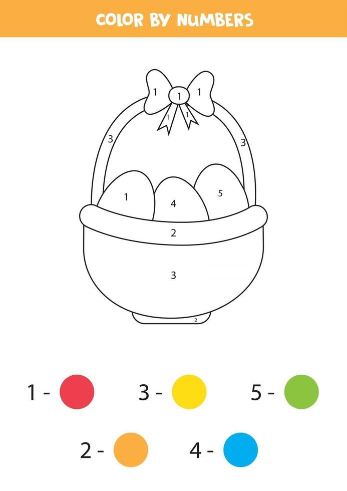 Página para colorear con cesta de paja y huevos de pascua. vector