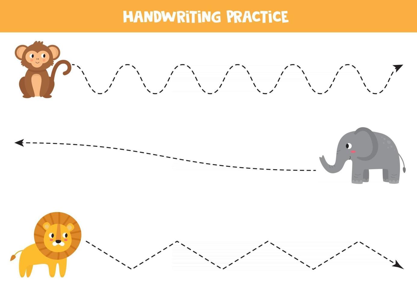 Handwriting practice for kids. African animal tracing. vector