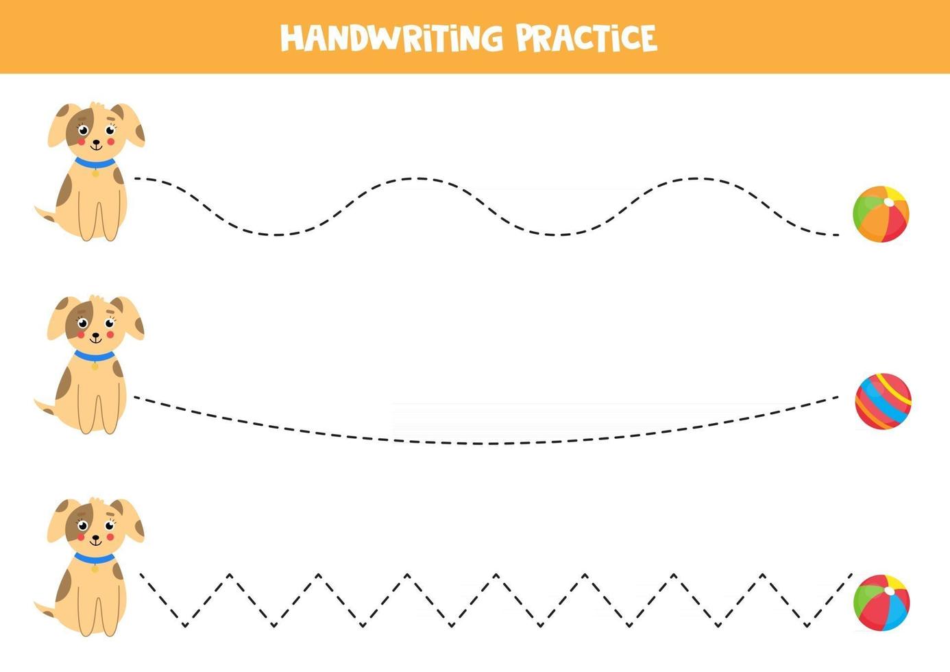 Trace the lines between dog and balls. educational game. vector