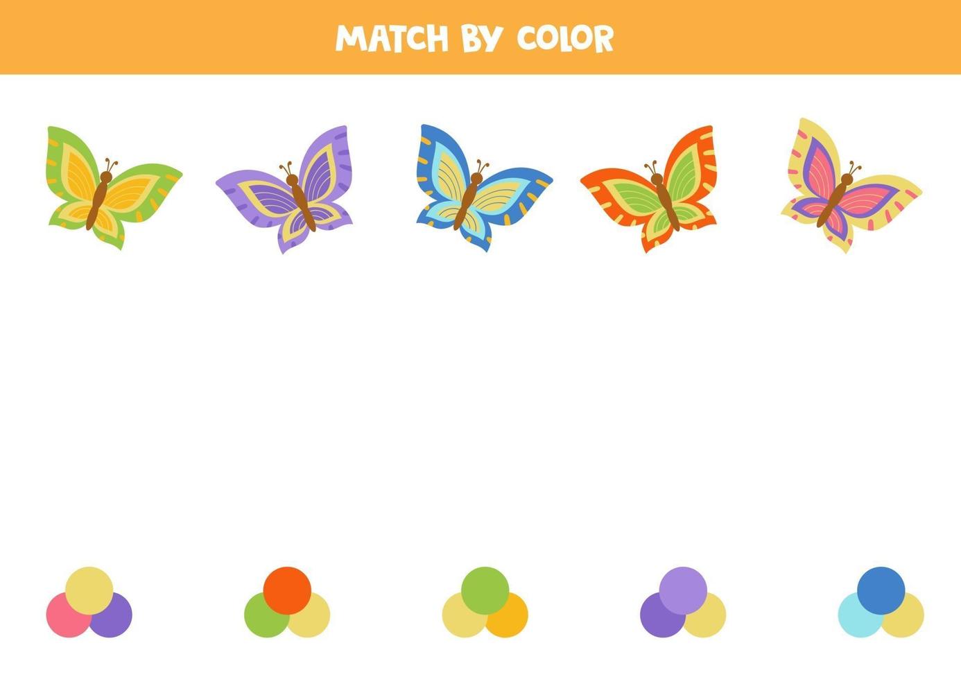 Combina mariposas y paletas de colores. juego para niños. vector