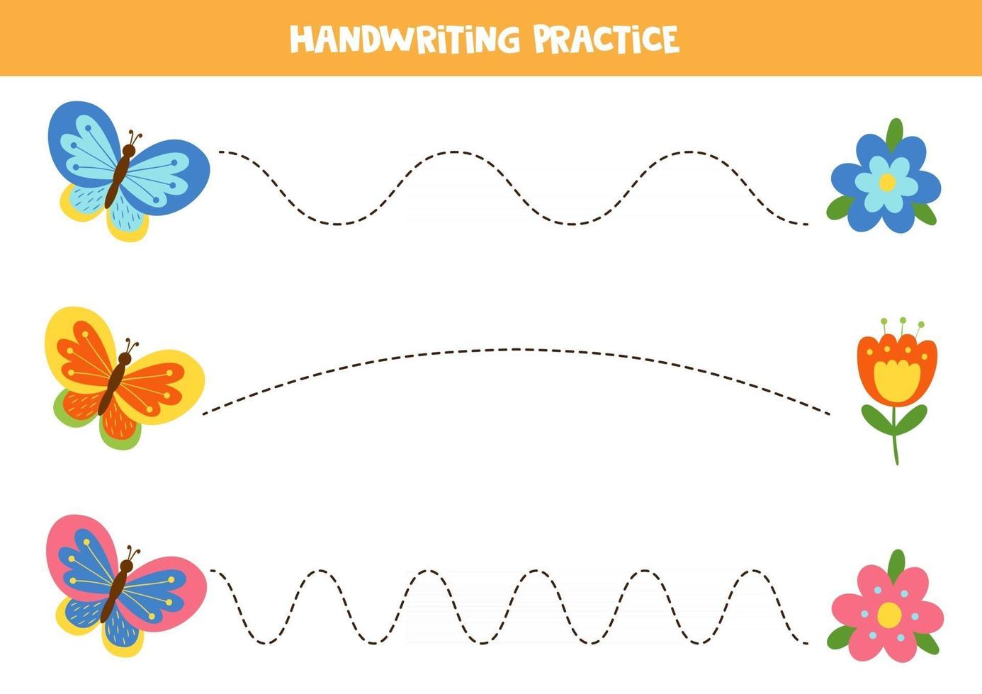 Tracing lines with colorful butterflies and flowers. vector
