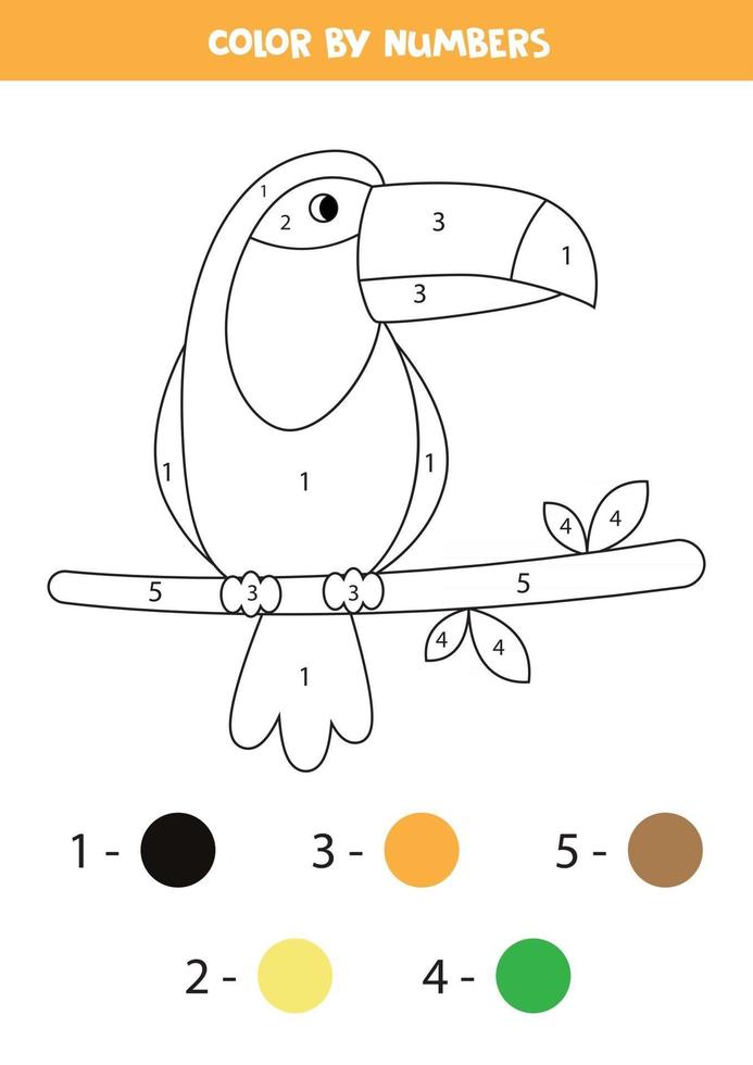 Página para colorear con lindo tucán juego de matemáticas para niños