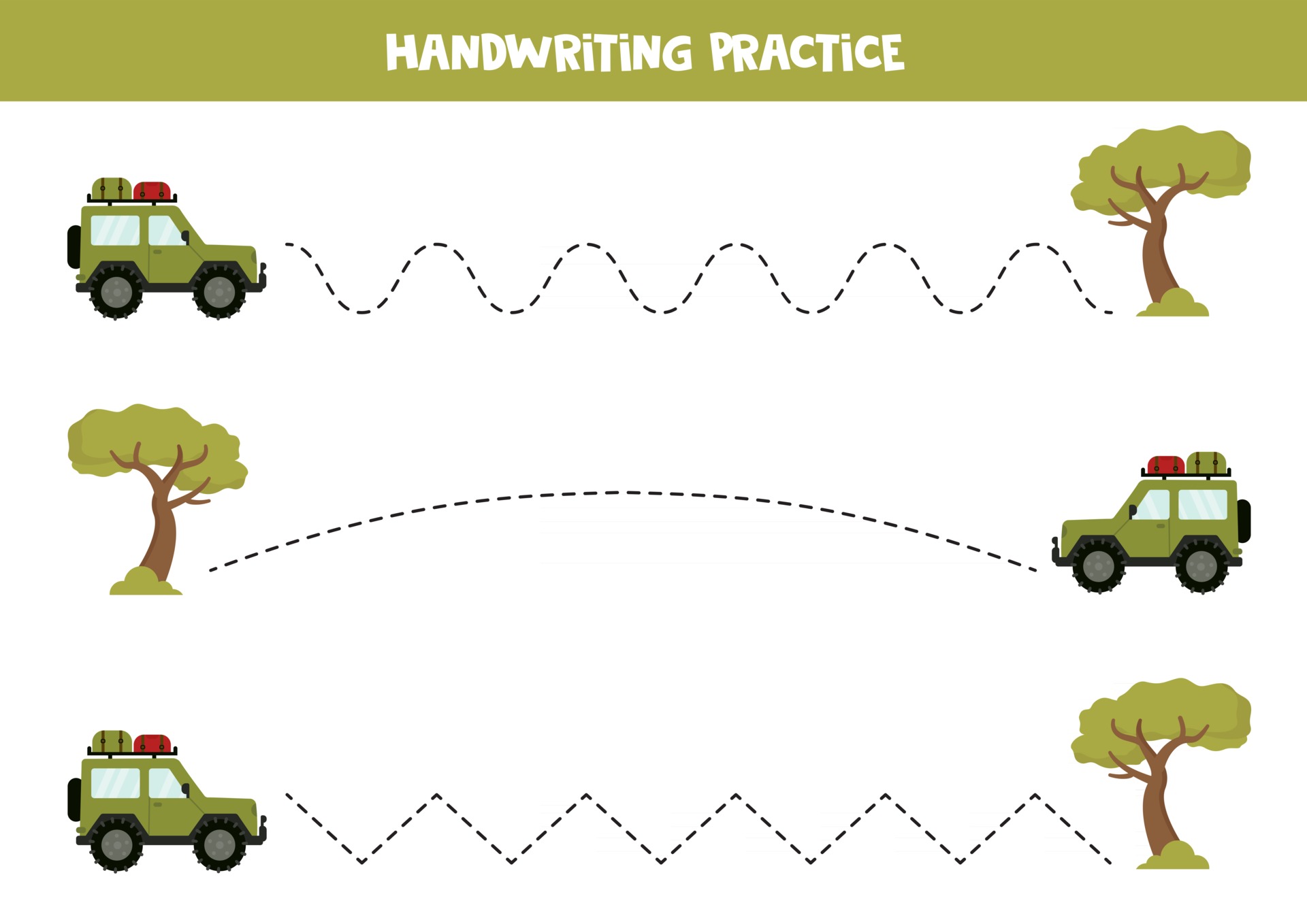 Tracing lines with utility car and safari tree. Game for kids. 2847747