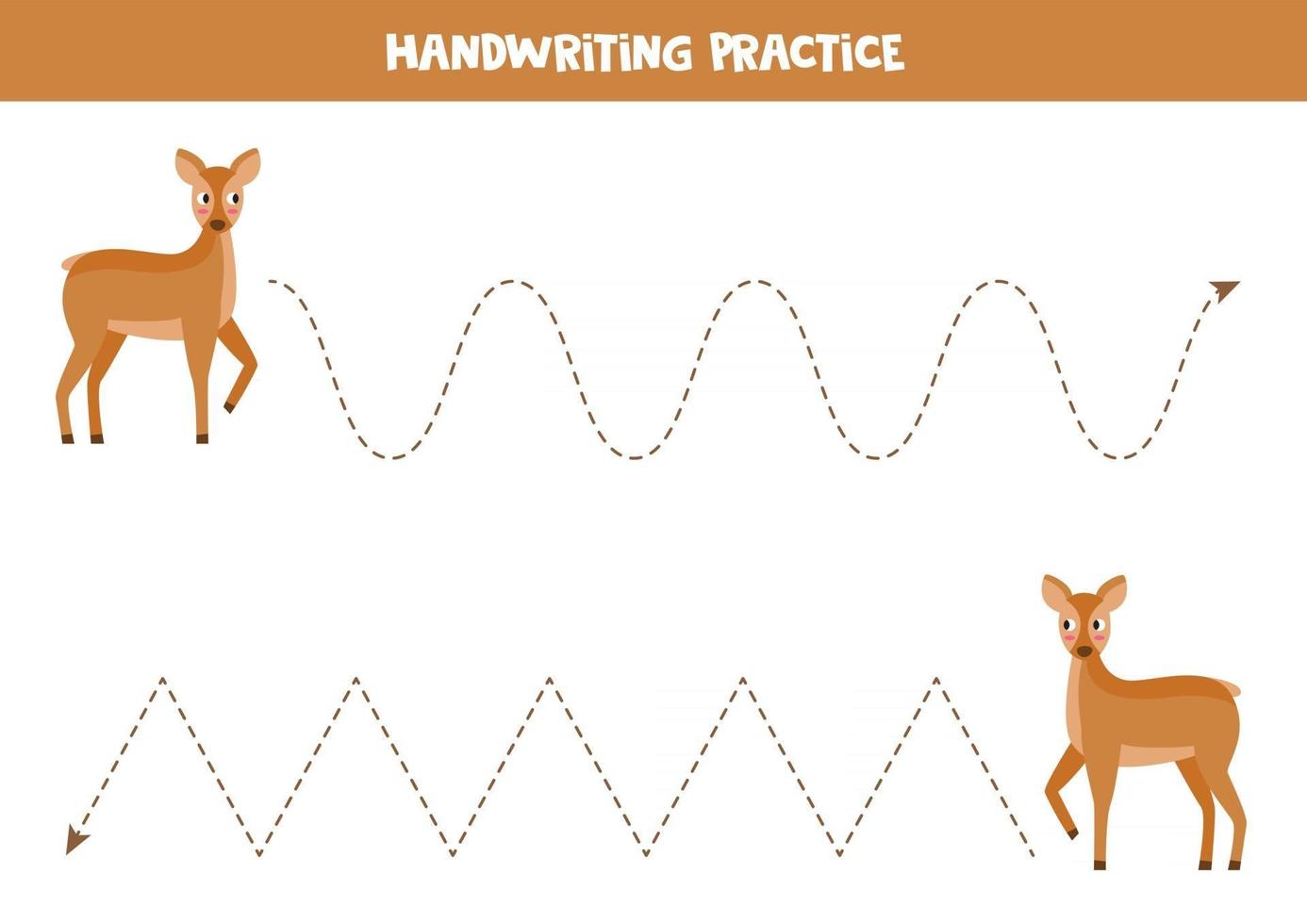 Trace the lines. Cute cartoon roe deer. Game for children. vector
