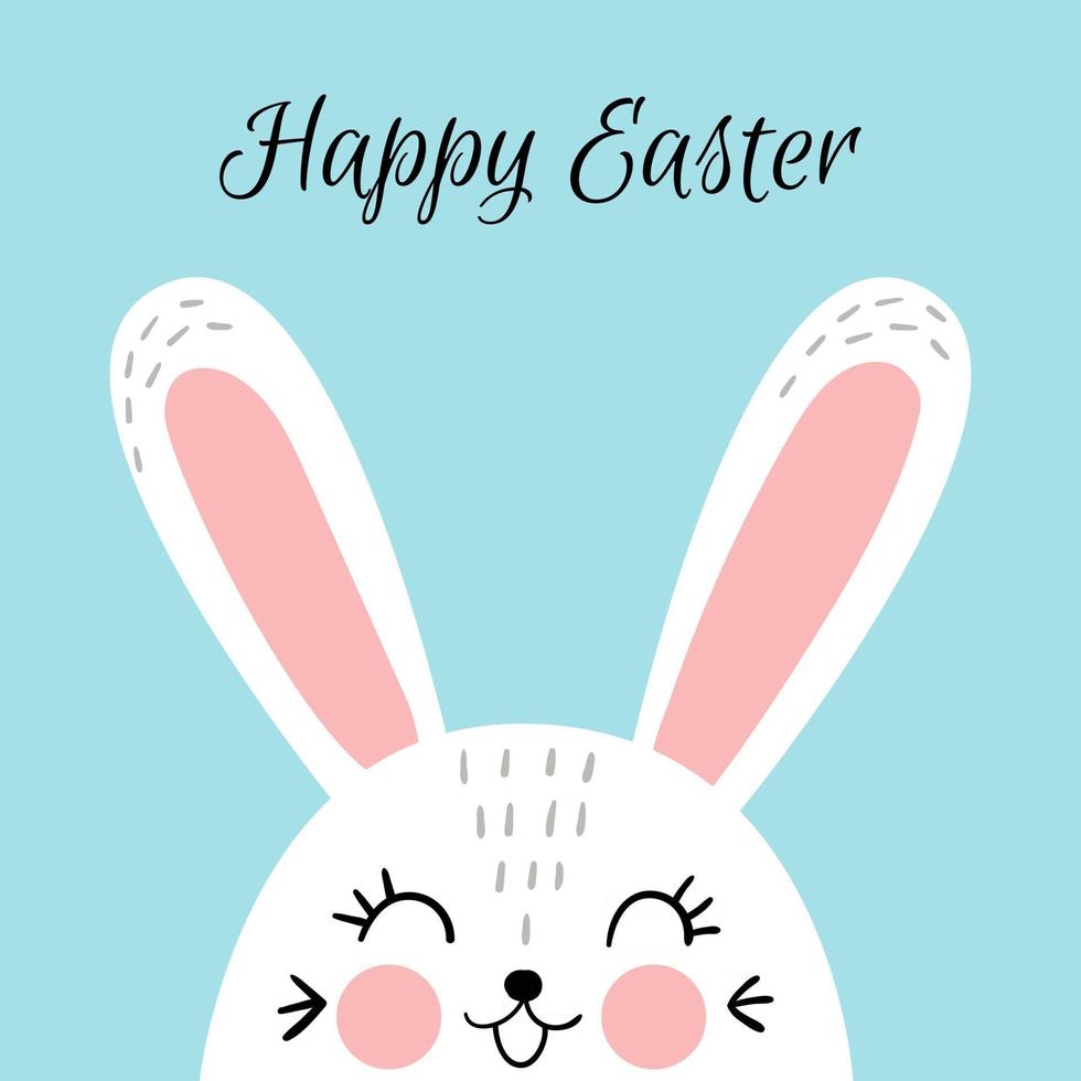 Happy Easter bunny on blue background. Greeting card for kids. vector