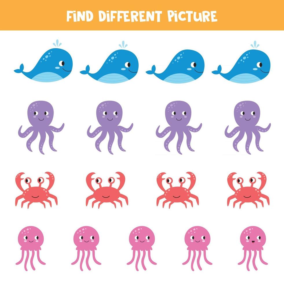 Find picture which is different from others. Sea animals. vector