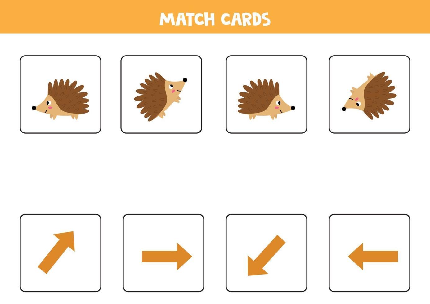 Matching game for kids. Match orientation and hedgehog. vector