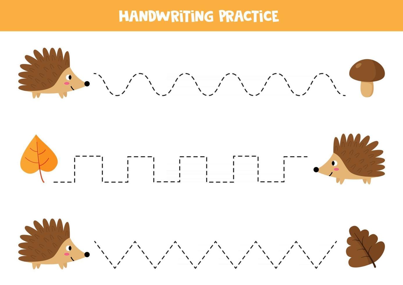 Trace the lines between hedgehog and its leaves. Worksheet for kids. vector
