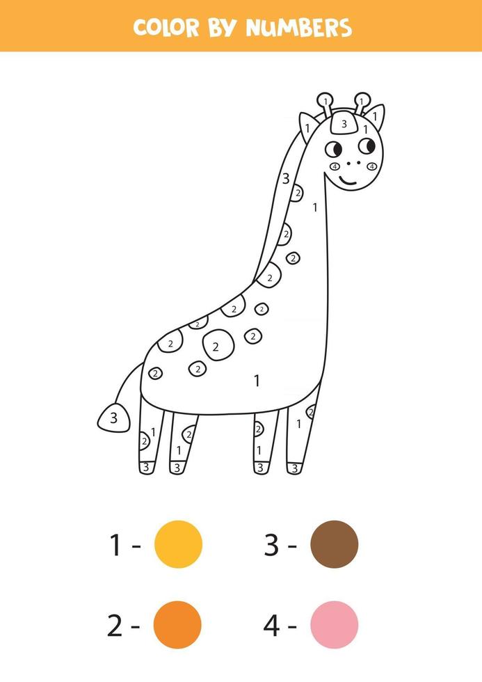 Coloring page by colors. Cute cartoon giraffe. vector