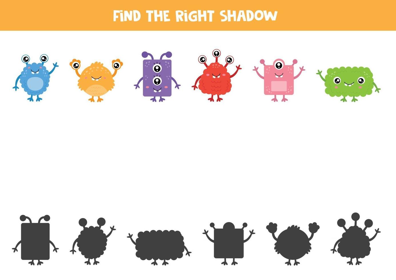 juego de combinación de sombras para niños en edad preescolar. hoja de trabajo educativa. vector