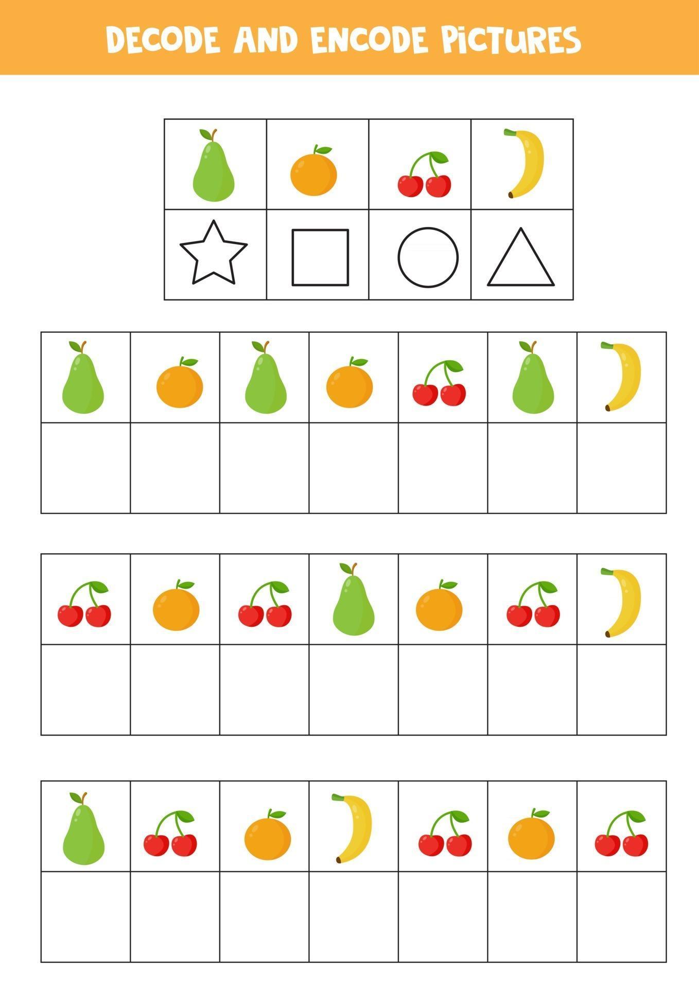 Decode and encode pictures. Write the symbols under pictures. 2848052 ...