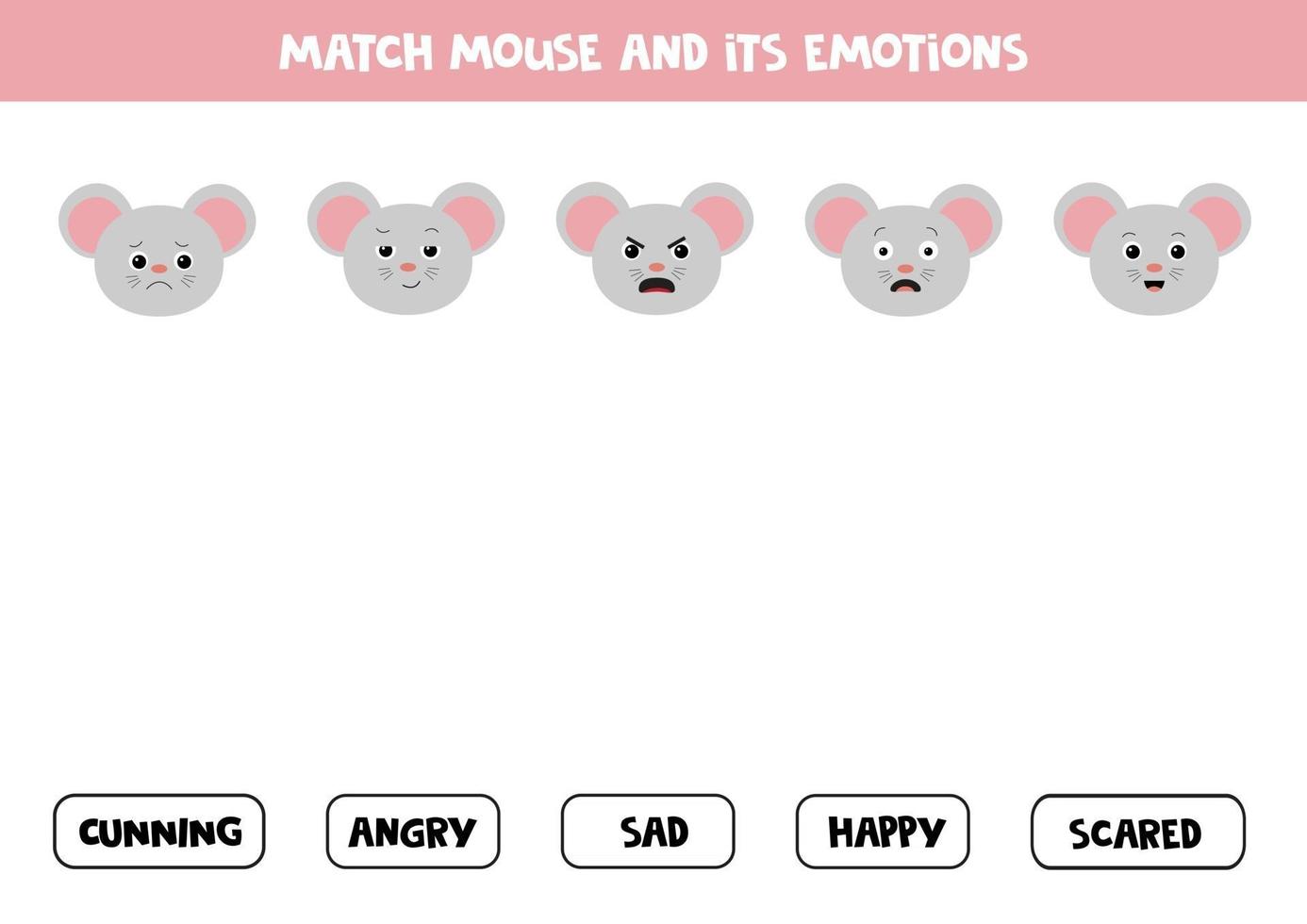 Face emotions. Game for kids with gray mouse. vector