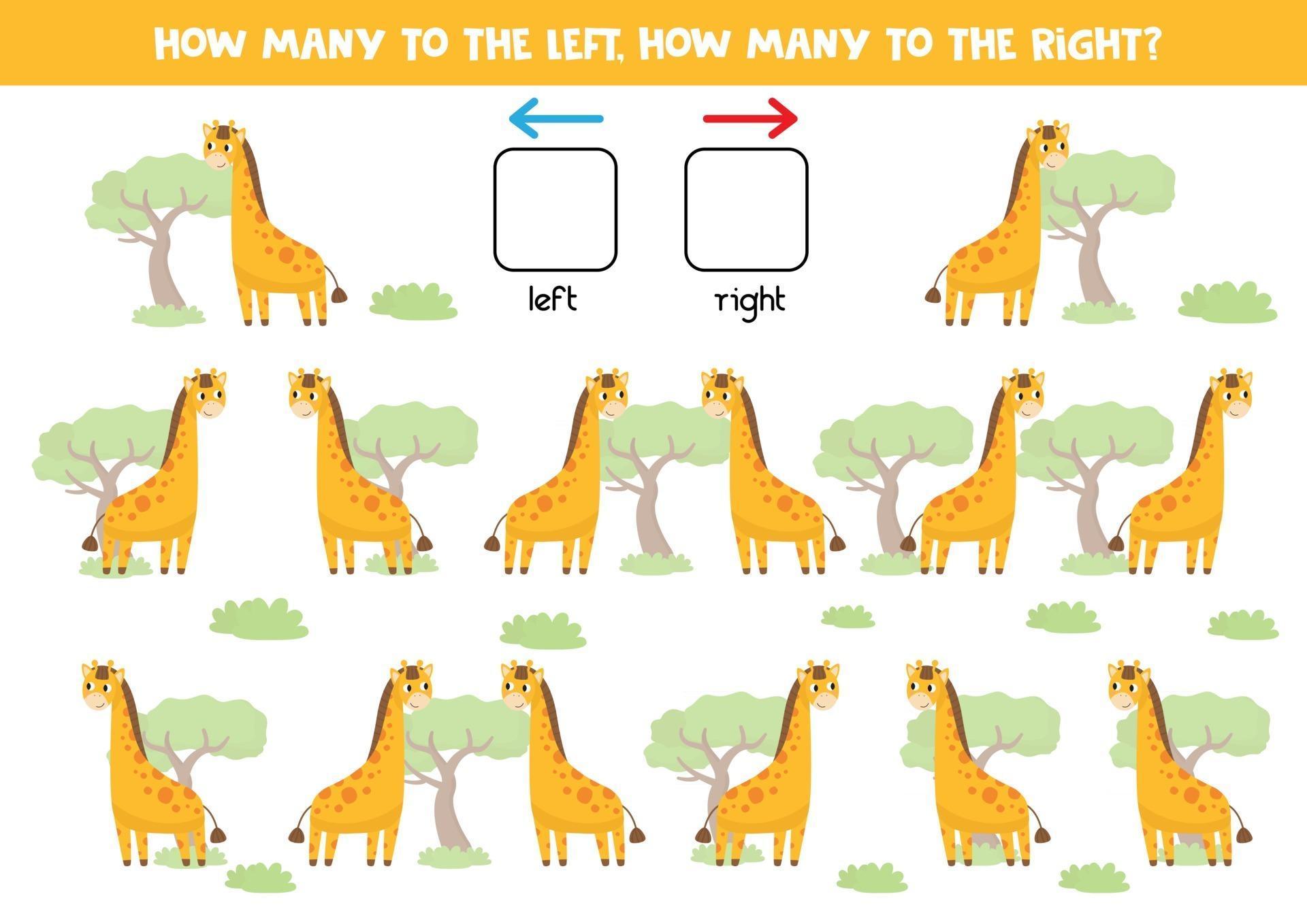 Count how many giraffes go to the right and left. 2848084 Vector Art at
