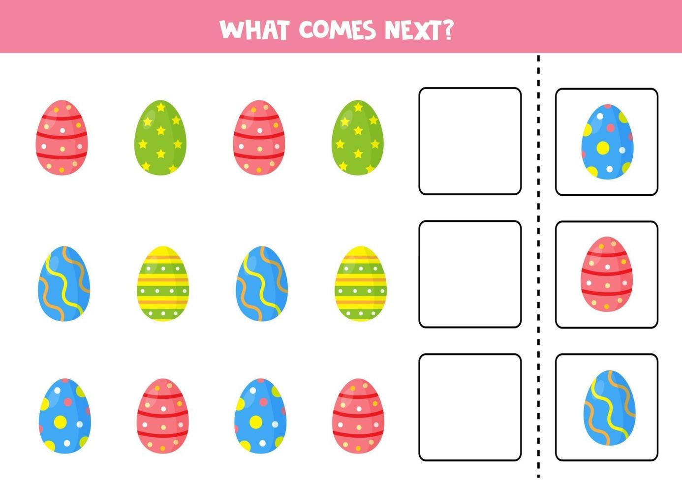 What comes next. Sequence game for children.  Set of Easter eggs. vector