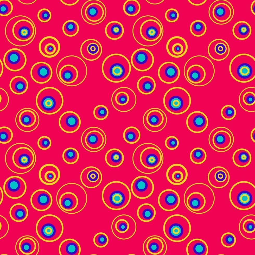 Vector illustration of bright psychedelic seamless pattern with multicolored circles of various shapes