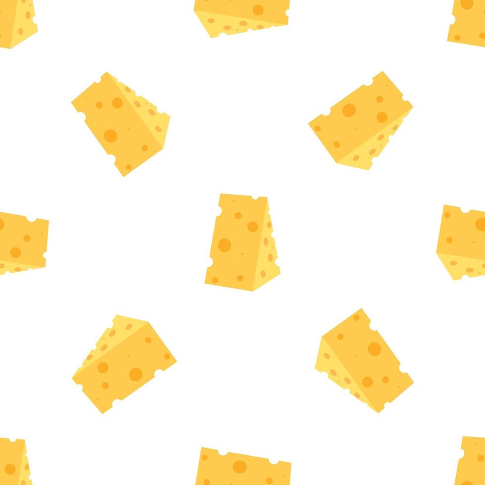 Cheese seamless pattern. Pieces of yellow cheese, isolated on a white background. Pieces of cheese of various shapes. Vector flat illustration