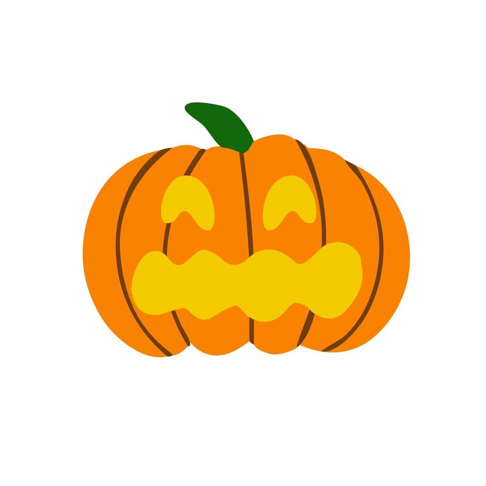 calabaza malvada para halloween. La espeluznante calabaza naranja aterradora es un símbolo de la fiesta de Halloween. vector ilustración plana