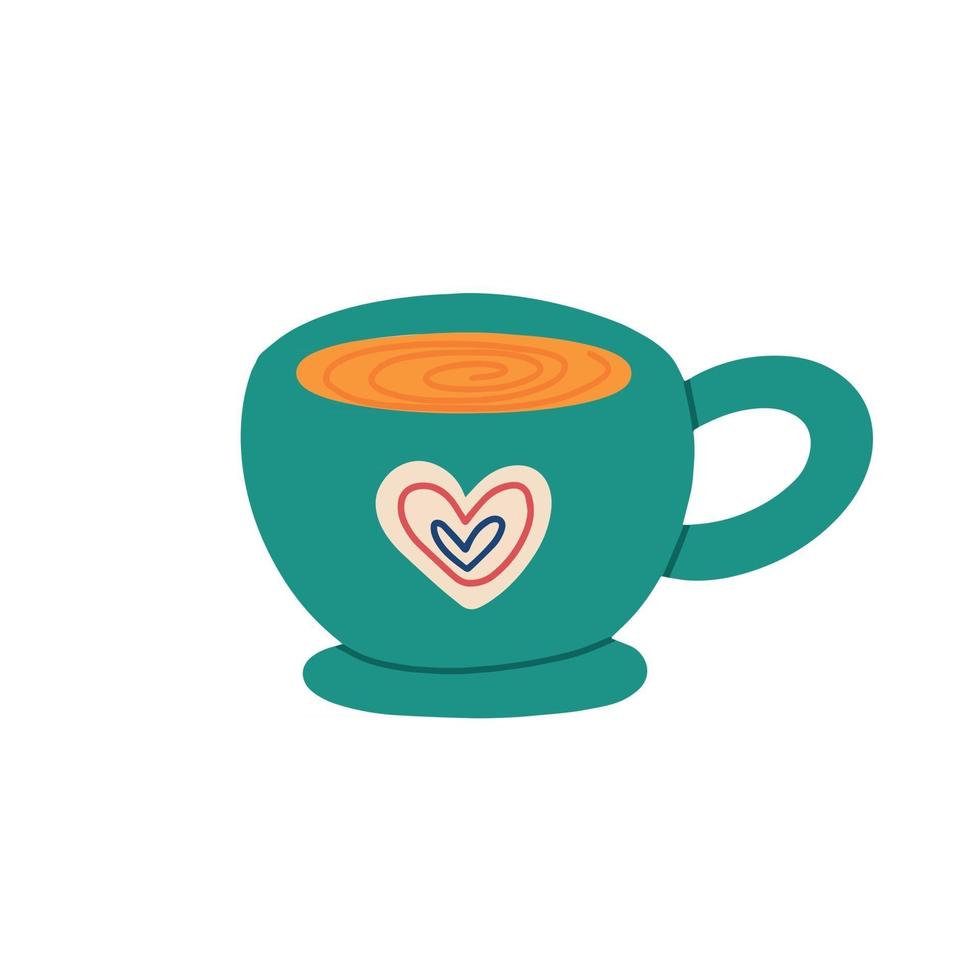 cute mug with cappuccino. Vector cartoon illustration