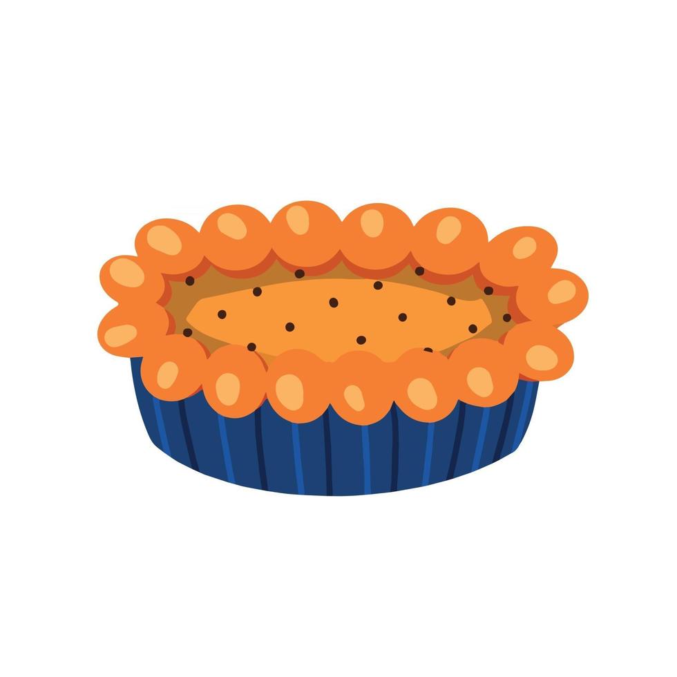 Pumpkin pie on a white background . Traditional American homemade pumpkin pie with whipped cream. Vector illustration