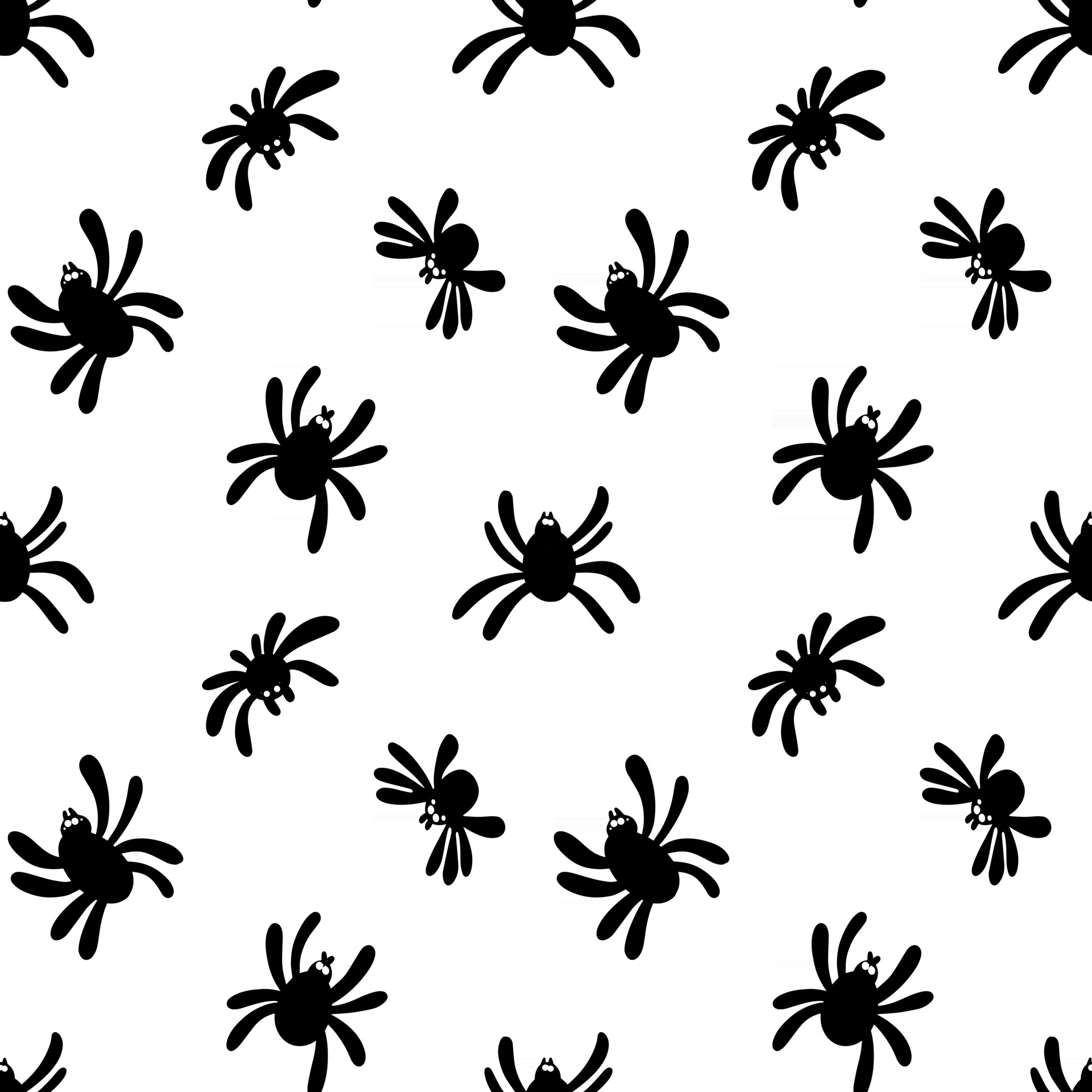 Seamless pattern of a black spider silhouette on a white background