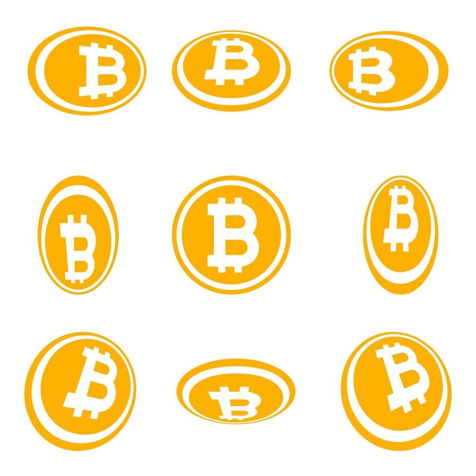 Crypto currency Bitcoin symbol in the circle flat design perspective version set vector illustration isolated on white background