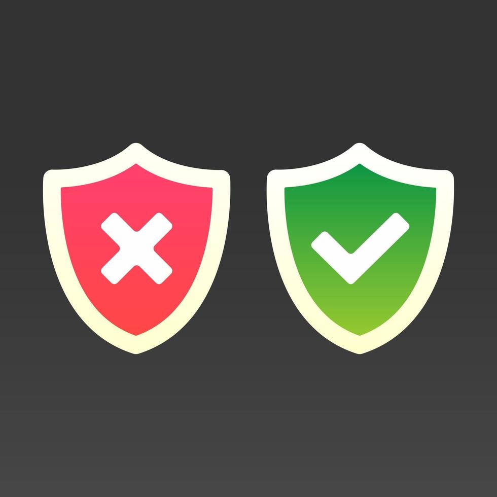 Shields x and check mark vector illustration