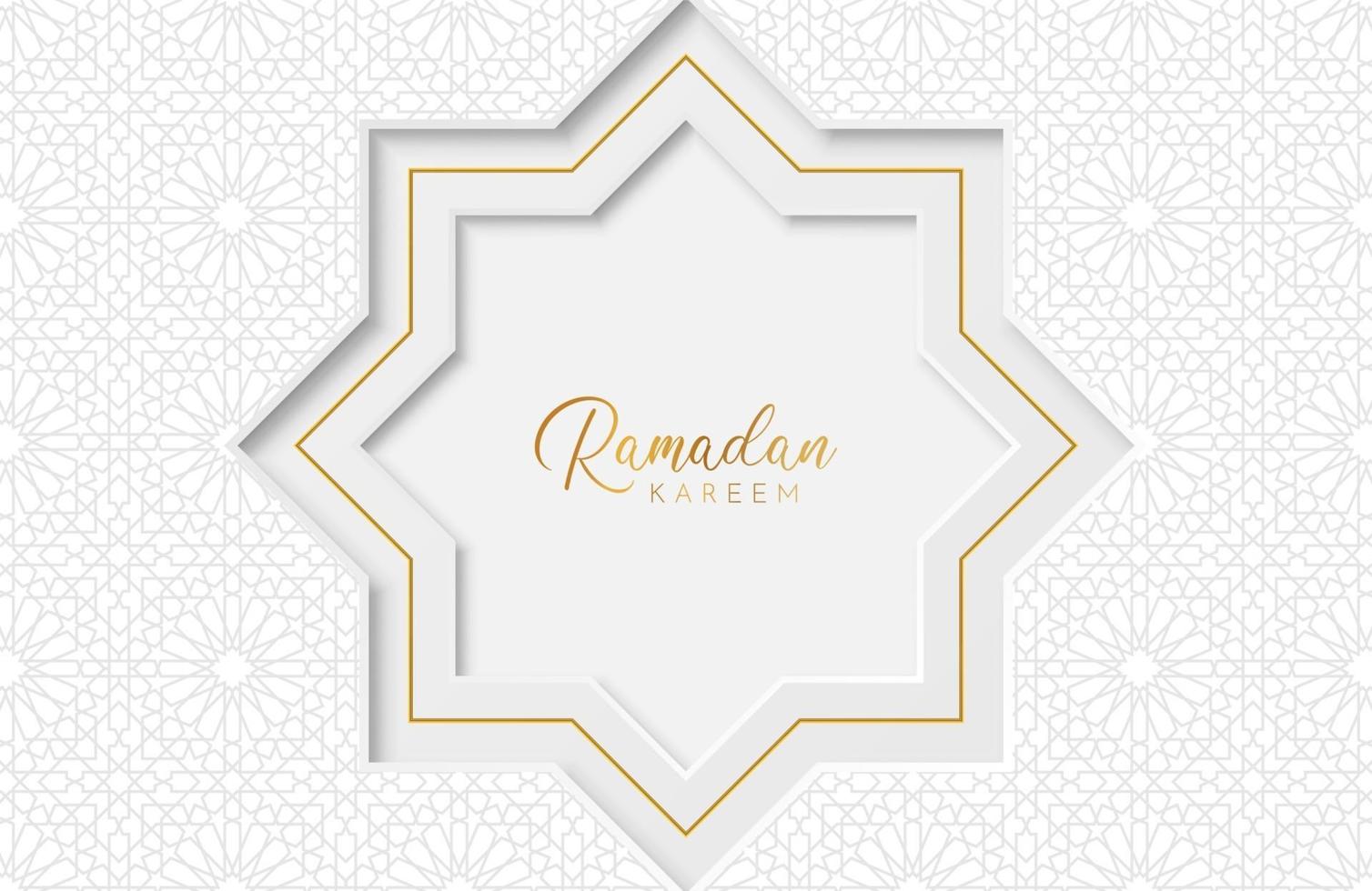 Fondo de Ramadán Kareem con ilustración de vector de forma geométrica cortada en papel blanco para celebraciones del mes sagrado islámico