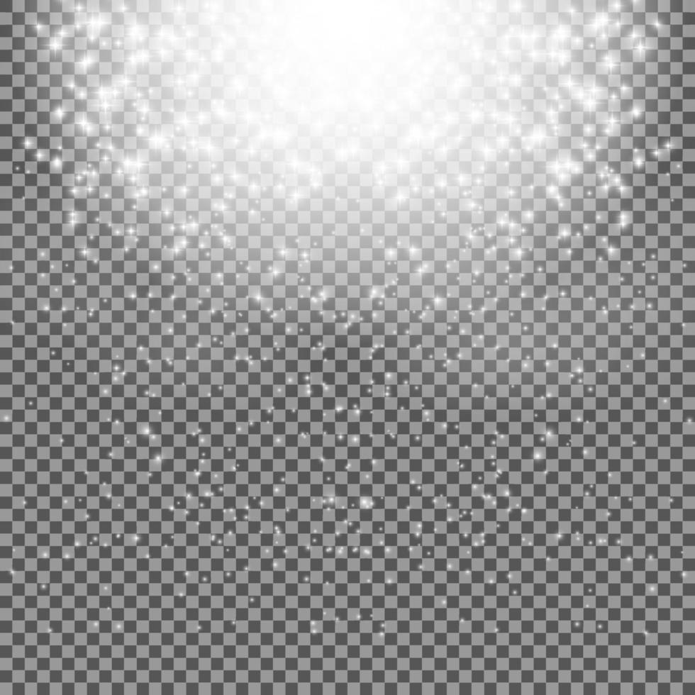 Falling Shining Snowflakes and Snow on Transparent Background. Christmas, Winter and New Year Background. Realistic Vector illustration for Your Design