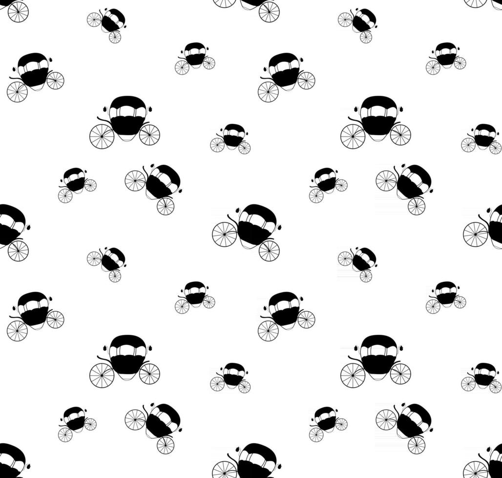 carruaje de cuento de hadas de Cenicienta en blanco y negro. patrón sin costuras. vector