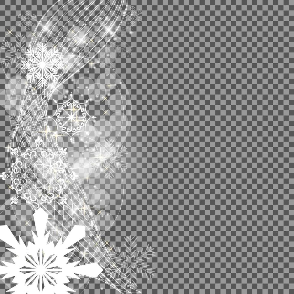 cayendo brillantes copos de nieve y nieve sobre fondo transparente. Fondo de Navidad, invierno y año nuevo. ilustración vectorial realista para su diseño vector