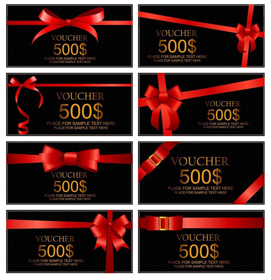 Gift Voucher with Red Bow and Ribbon Set Template For Your Busin vector