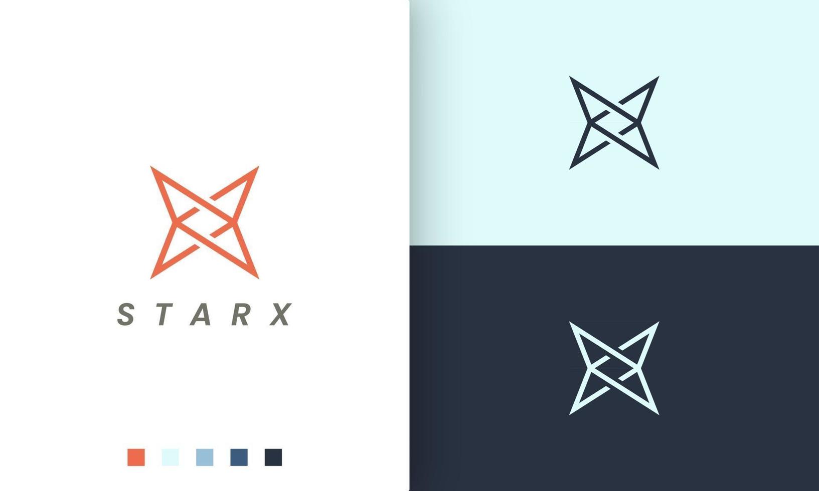 Logotipo de la letra x o estrella en estilo simple y moderno. vector