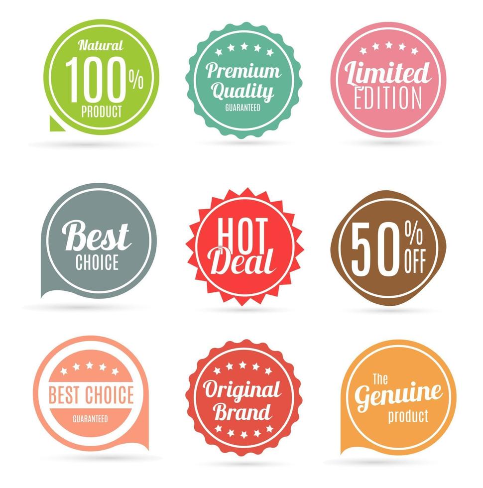 Sale and Product Quality Label Set in Retro Colors Vector Illus