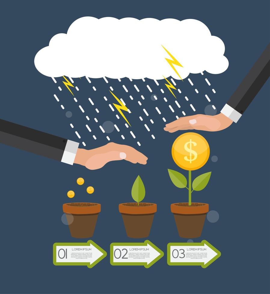 Helping Hand. Money Tree, Financial Growth Flat Concept Vector Illustration