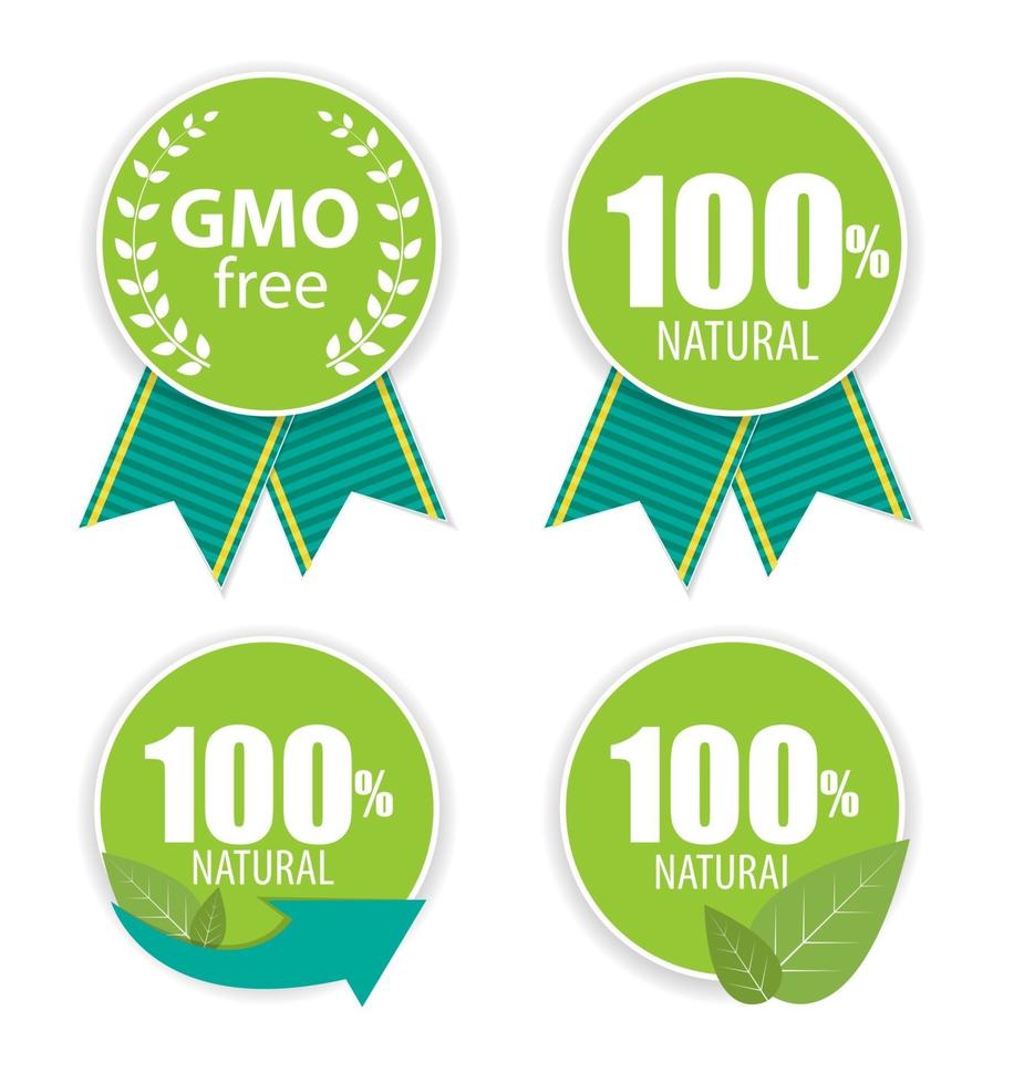 Gmo Free and 100 Natural Label Set Vector Illustration