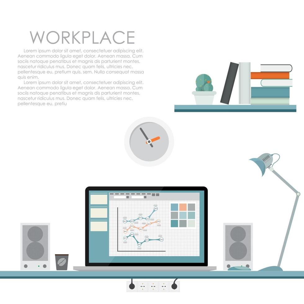 Modern Workplace. Vector illustration. Flat Computing Background