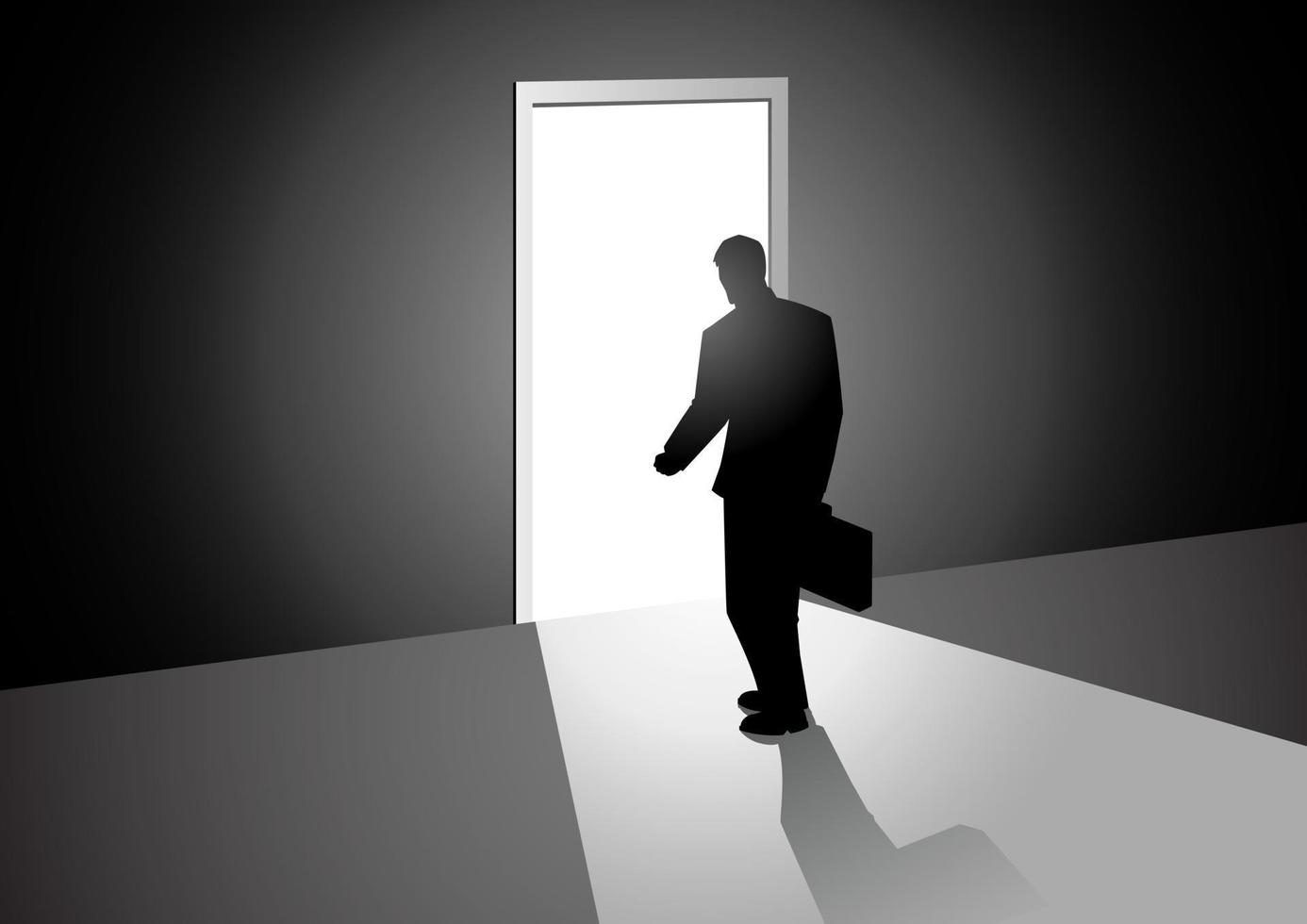 Man Walking Into A Bright Door vector