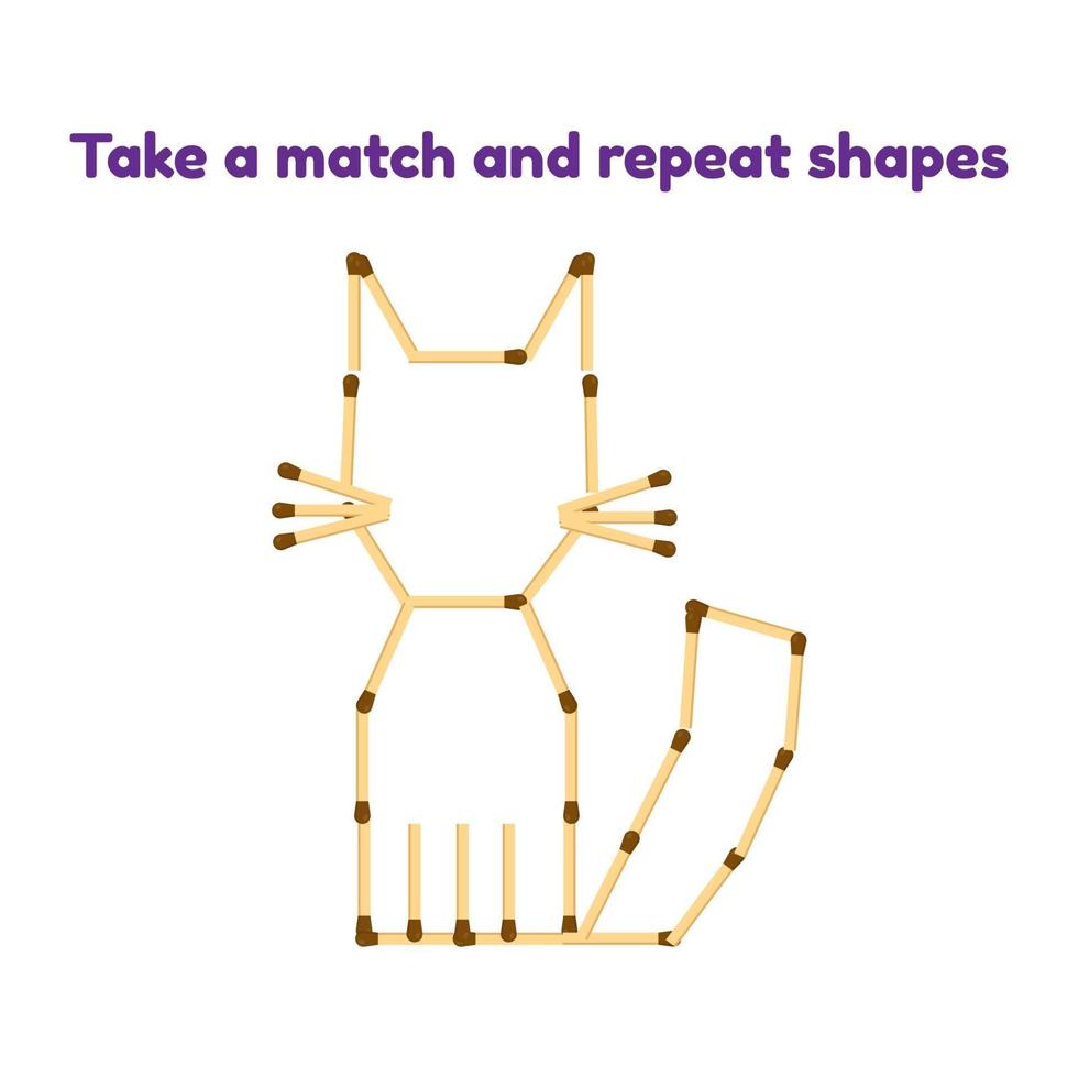 Vector illustration. Game for preschool children. Take the matches and repeat the picture. catVector illustration. Game for preschool children. Take the matches and repeat the picture. cat