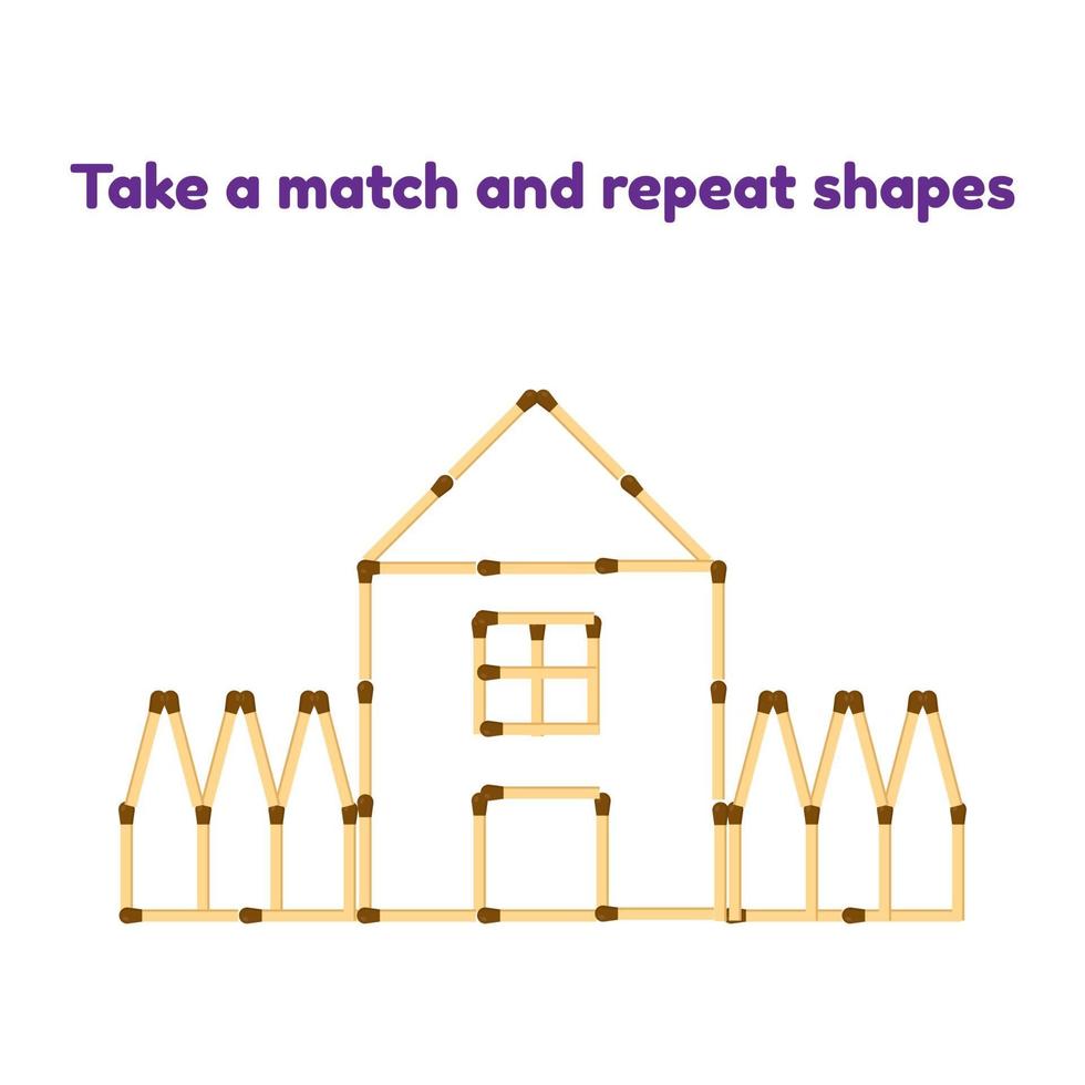 ilustración vectorial. juego para niños en edad preescolar. coge los fósforos y repite la foto. casa con ventana, techo y valla vector