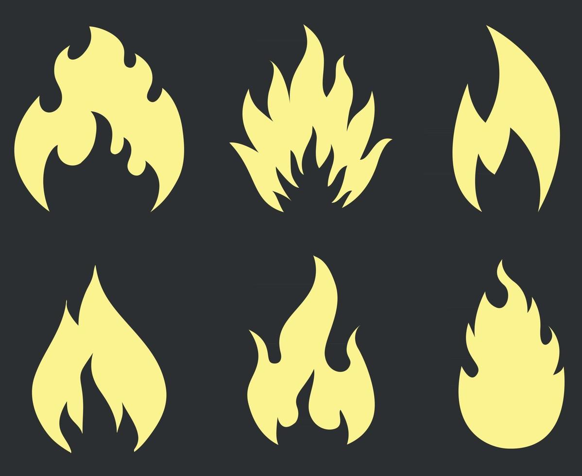 Colección antorcha de fuego llameante sobre fondo negro, diseño de ilustraciones abstractas vector