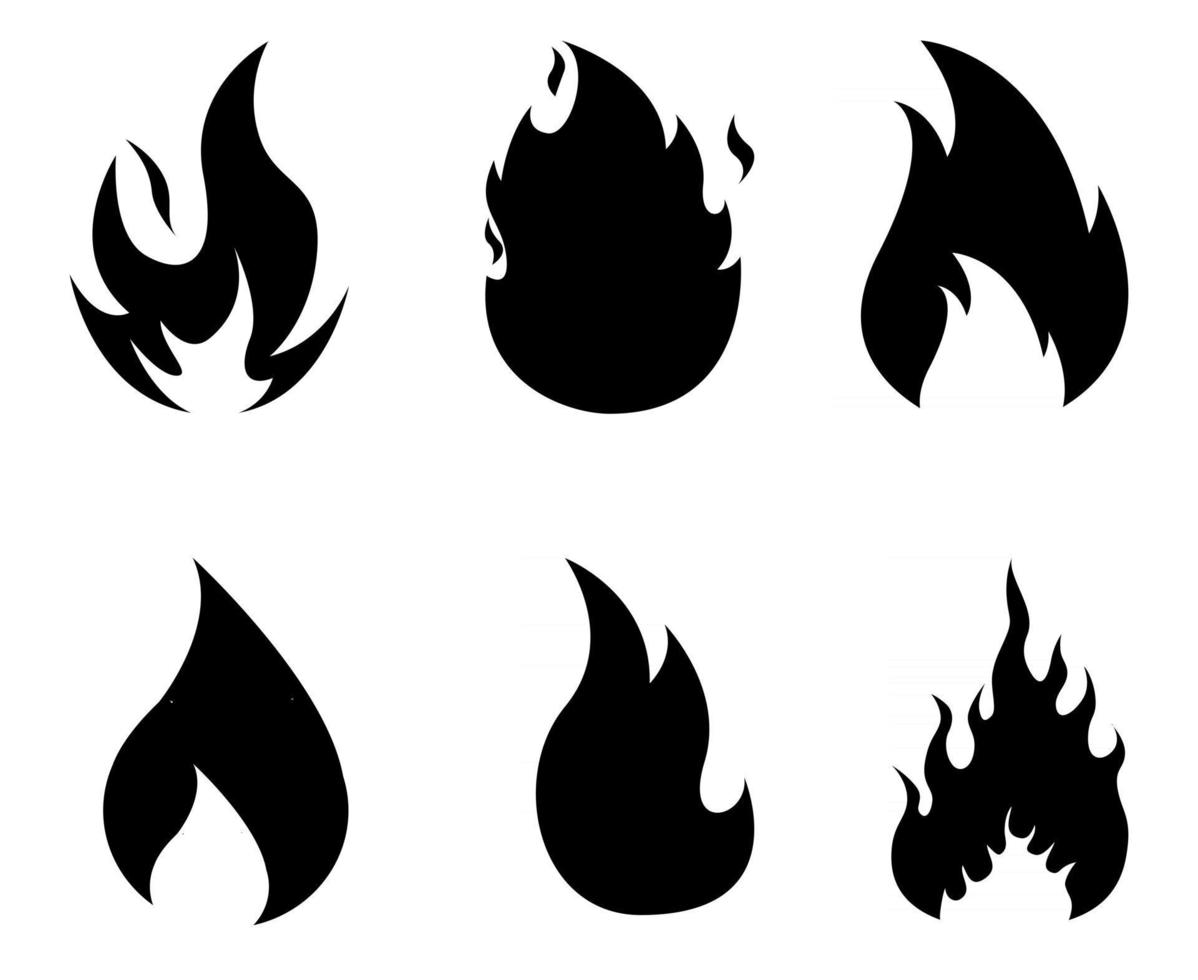 fuego, extracto, antorcha, colección, negro, diseño, llameante, blanco, plano de fondo, ilustración vector