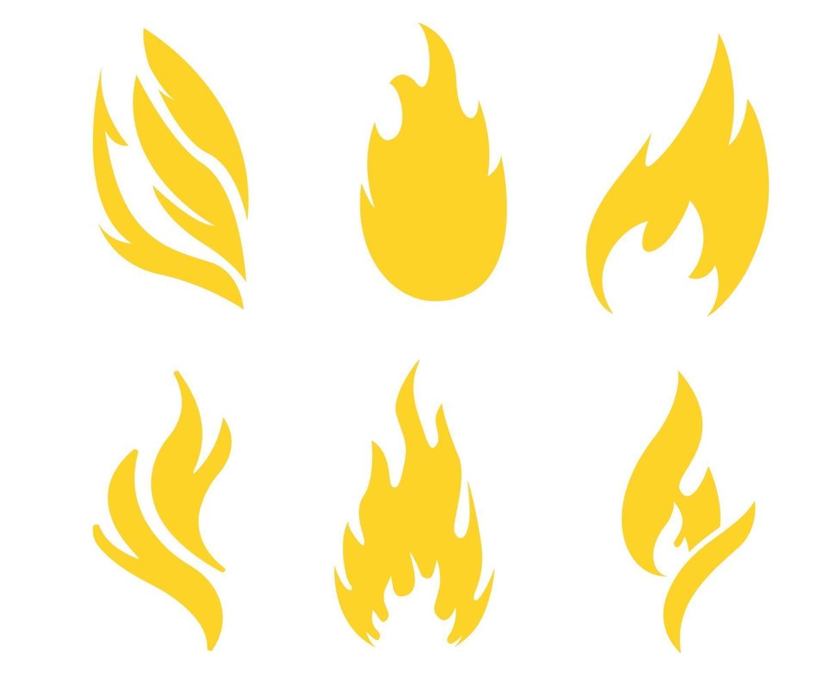 fuego, diseño, antorcha, amarillo, colección, símbolo, llama, extracto, ilustración, vector, en, plano de fondo vector