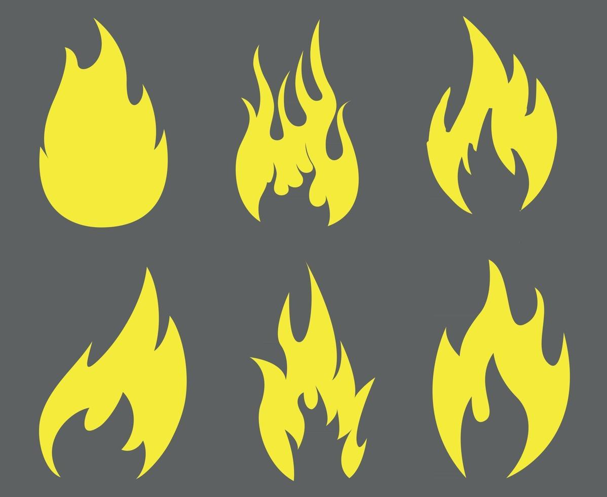 Colección de antorcha de fuego llameante abstracto amarillo sobre fondo gris, diseño de ilustraciones vector
