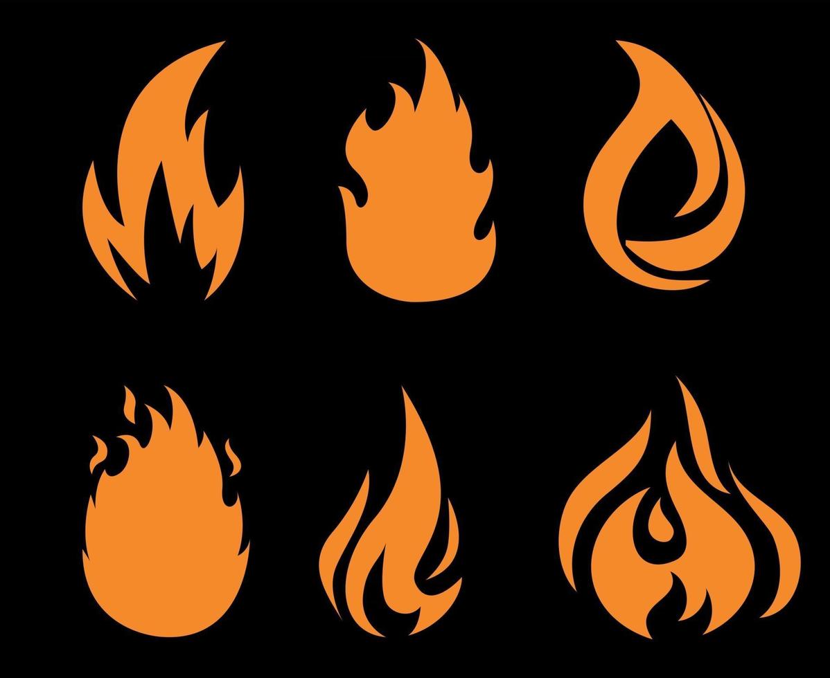 fire Collection orange torch Flaming on Background Black abstract illustration design vector
