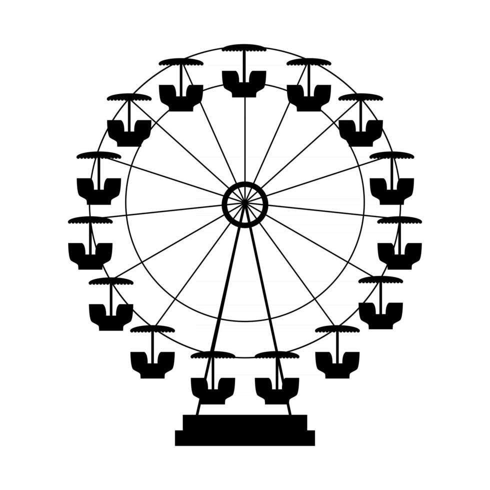 Ferris Wheel Icon Silhouette. Entertainment Round Attraction. Vector Illustration