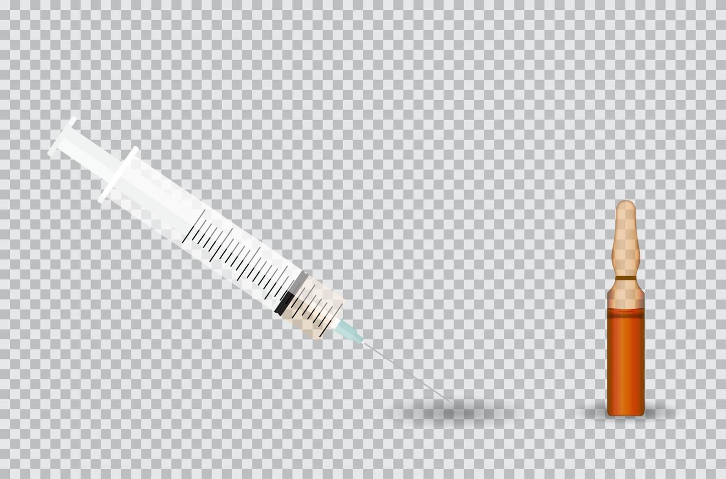 Syringe with Transparent ampoule with substance on transparent background. Vector Illustration.