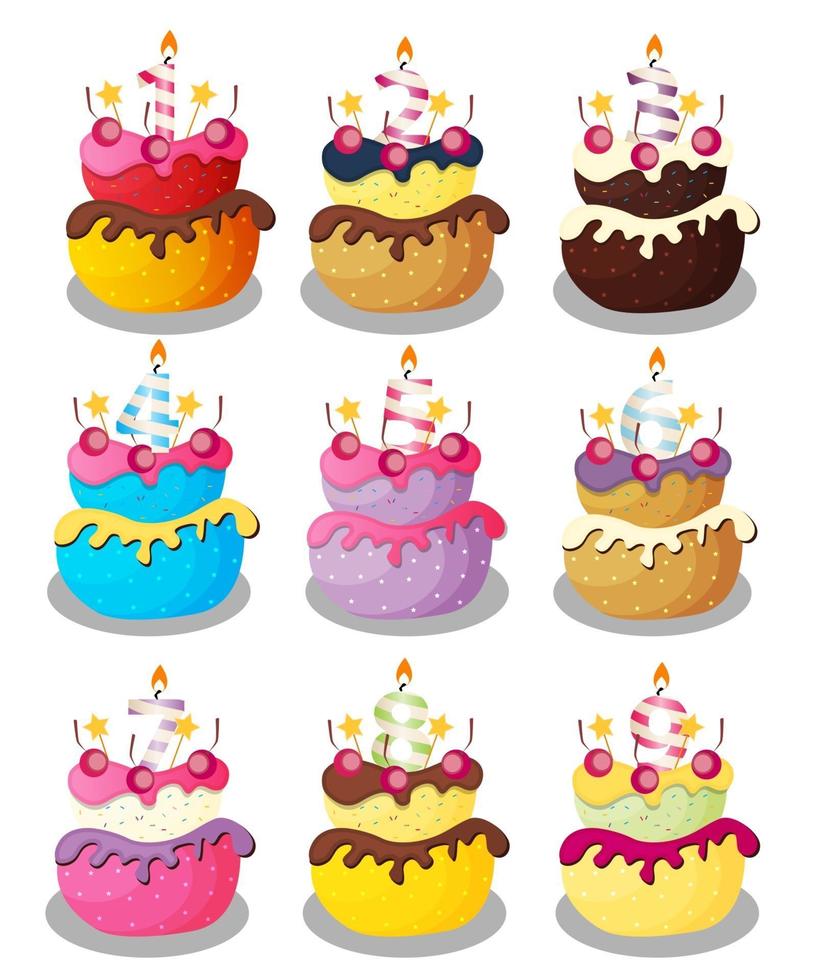 Pastel de feliz cumpleaños con números establecidos ilustración vectorial vector