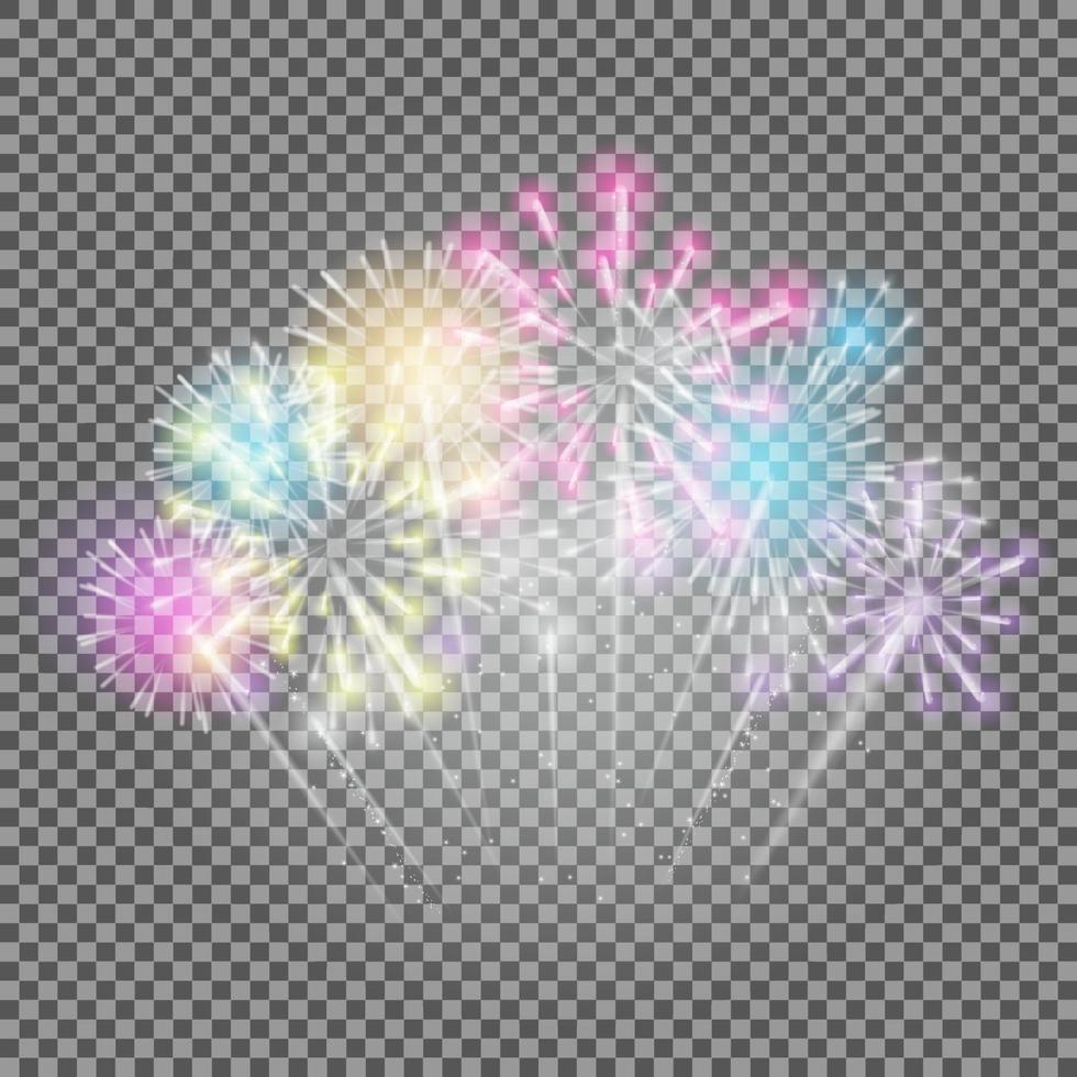 Fuegos artificiales, saludo en una ilustración de vector realista de fondo transparente para su diseño