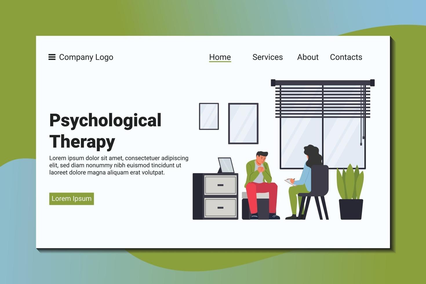 A man complains to a psychiatrist about his problem. Psychological landing page template. vector